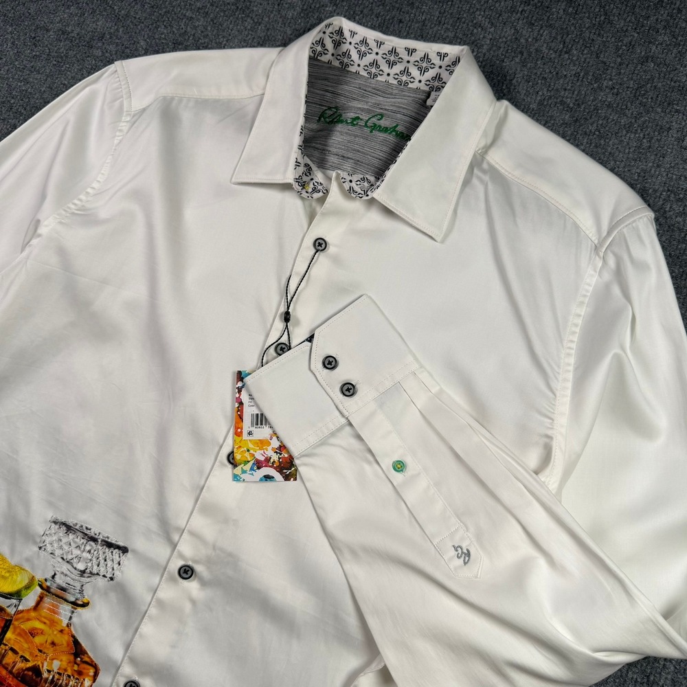 Robert Graham Mulford Shirt Mens XL White Tequila Graphic RSS241020CF NEW